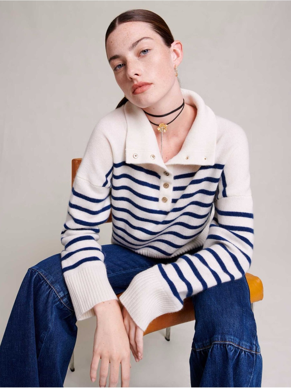 J. Crew new Cream & Navy Striped Cowl-Neck Sweater NWT